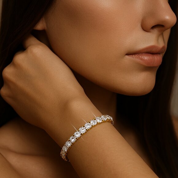 Jewelry - Swarovski Crystal Tennis Slider Bracelet w/ 14K Gold Overlay – Luxury Jewelry